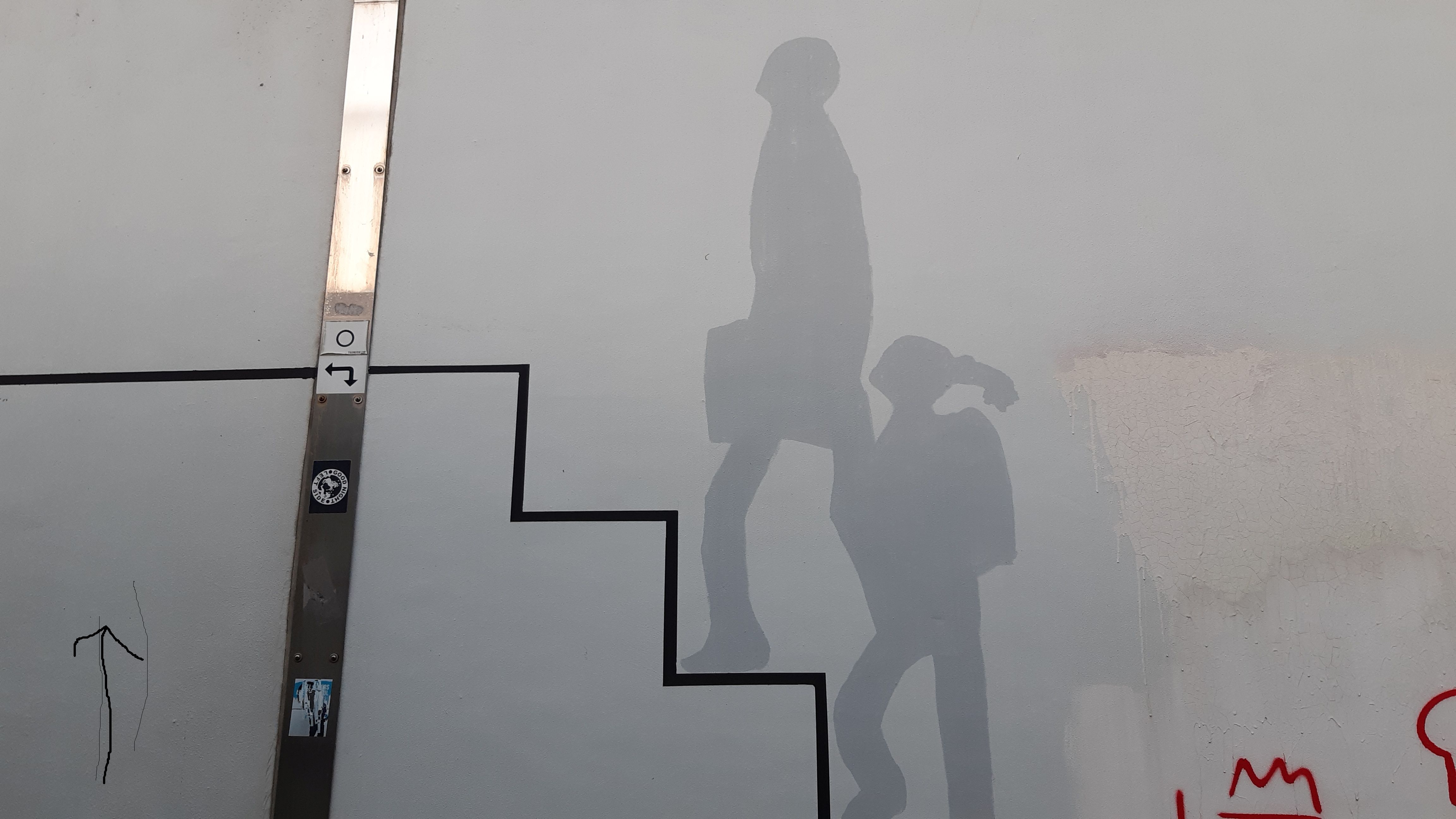 Mural - two figures on a staircase